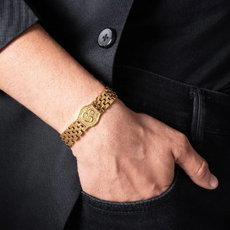 Danburite bracelets-Premium Om Gold Bracelet For Men