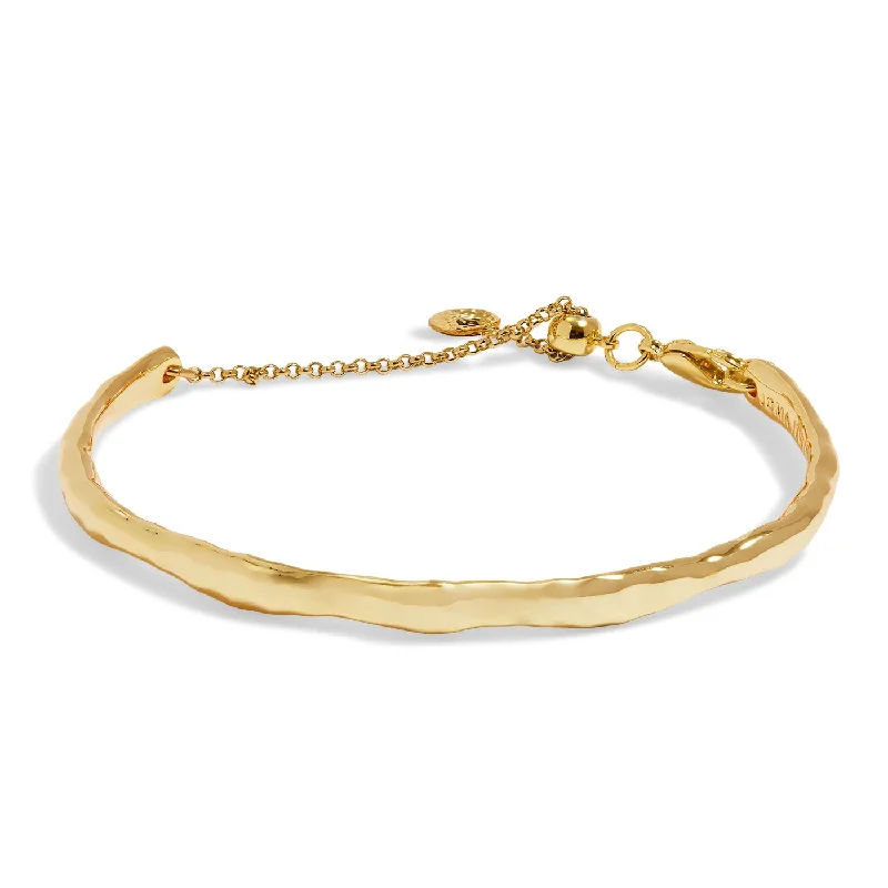 Blended metal bracelets-Hammered Bangle Bar Gold Plated Bracelet 7886