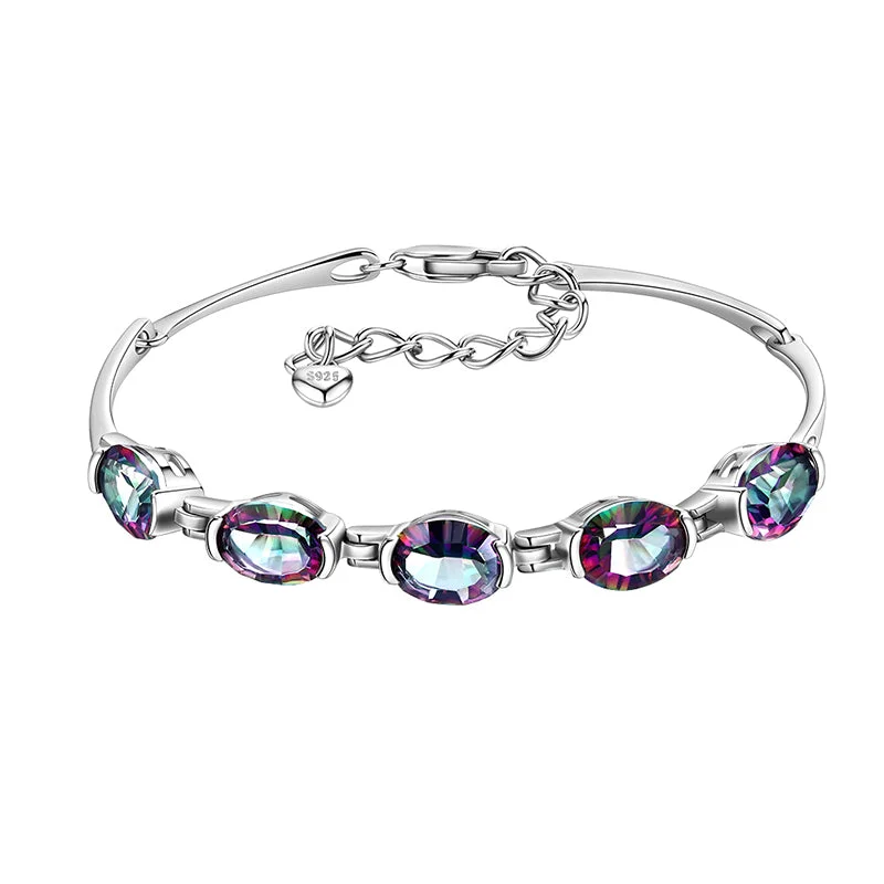 Octagon shape bracelets-Women Bracelet Vintage Rainbow Mystic Topaz Gemstone Jewelry Gifts 925 Sterling Silver