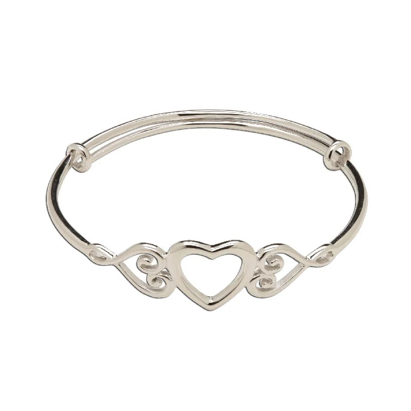 Bold cuff bangles-Sterling Silver Heart Bracelet-Adjustable for Baby and Child