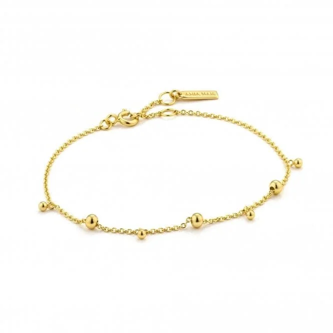 Soft cuff bracelets-Sterling Silver Shiny Gold Plated Modern Drop Balls Bracelet B002-03G