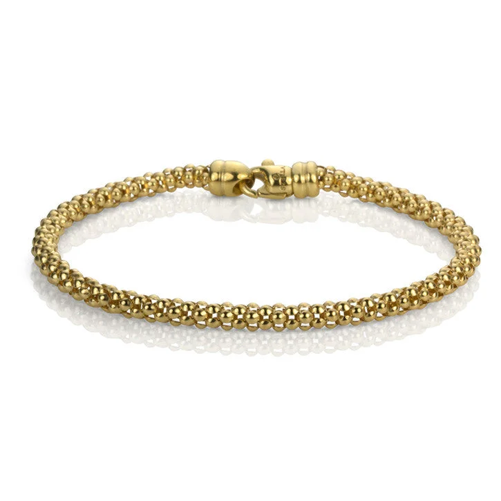 Etched metal bangles-18K Yellow Gold Bead Link Bracelet