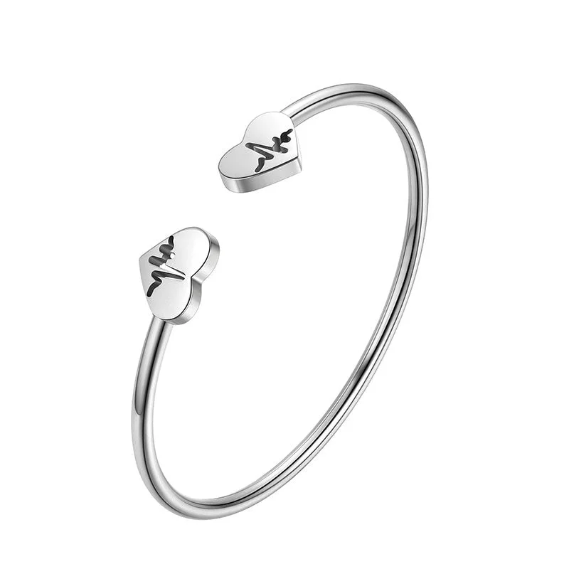 Rustic deco bangles-Women Heart Open Cuff Bangle Bracelet Jewelry Stainless Steel