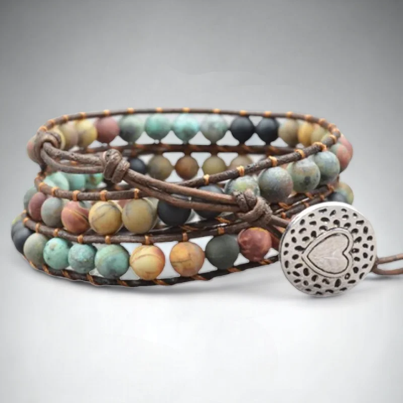 Subtle filigree bangles-Natural Agate Gemstone beaded multi-layer Bracelet jewelry, Unisex