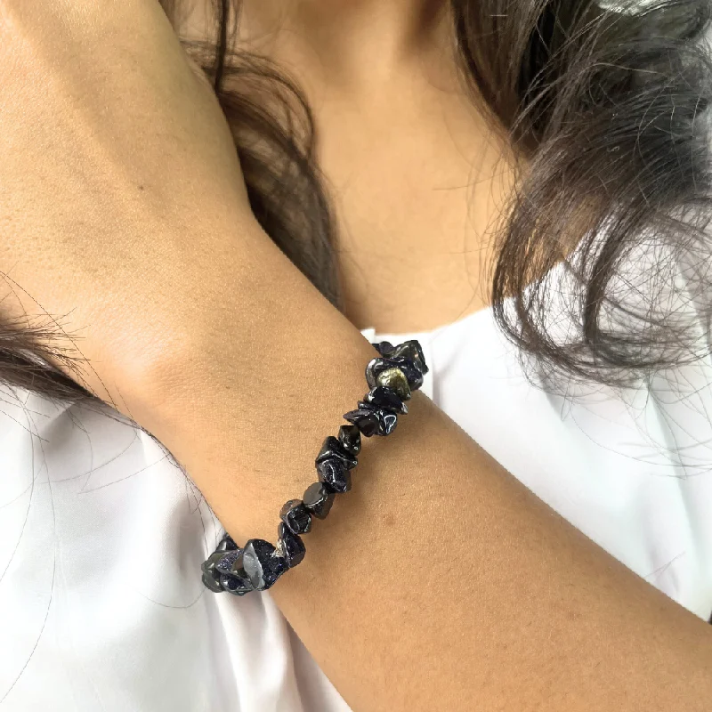 Pale wood bracelets-Charcoal Black Chips Crystals Bracelet for Women