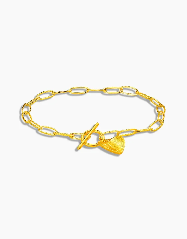 Sharp crystal bangles-LVC 9IN Carla Heart 999 Gold Bracelet