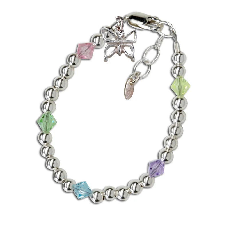 Clustered gem bracelets-SALE! Sterling Silver Multi-color Butterfly Bracelet for Babies, Kids and Toddlers