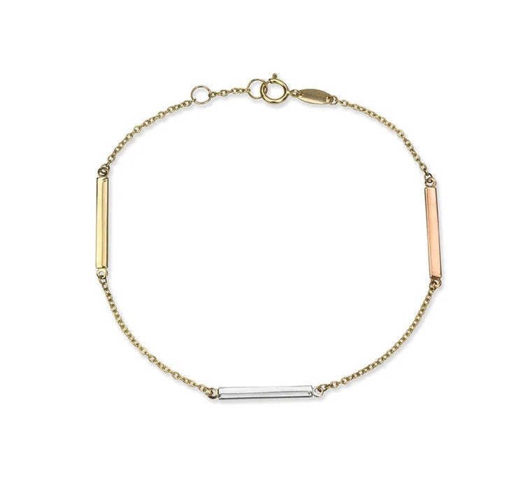 Fine form bracelets-14K Tri-Tone Gold Bar Bracelet