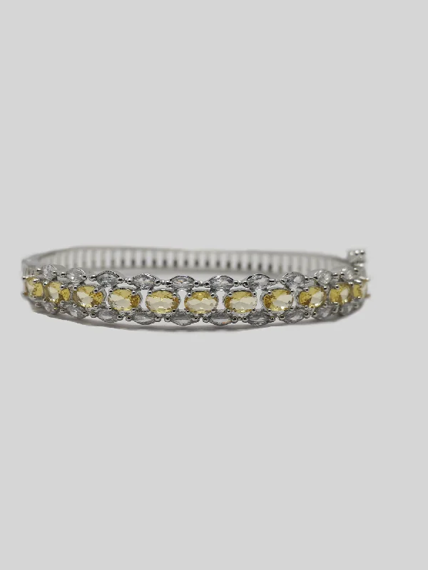 Firm clasp bangles-Yellow and White American Diamond Bracelet