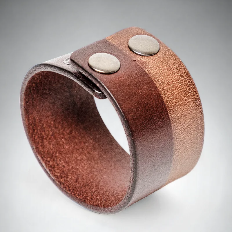 Elastic bangle bracelets-Chokore Broad Dual Color Leather Bracelet