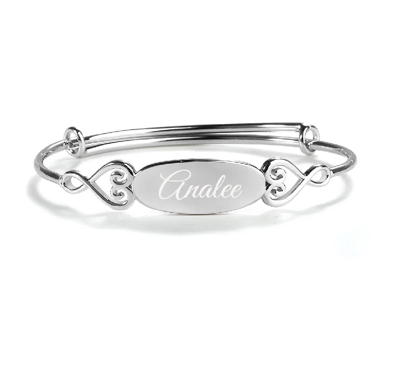 Whimsical bangles-Bangle (Adjustable) - Sterling Silver Oval Bangle Bracelet for Kids with Hearts