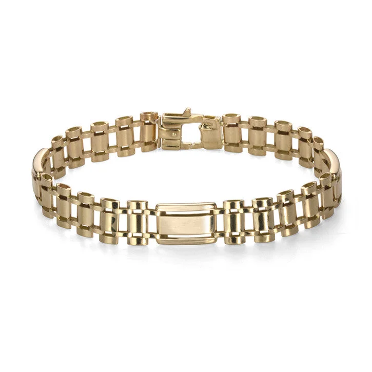 Light bead bangles-14K Yellow Gold Track Link Bracelet