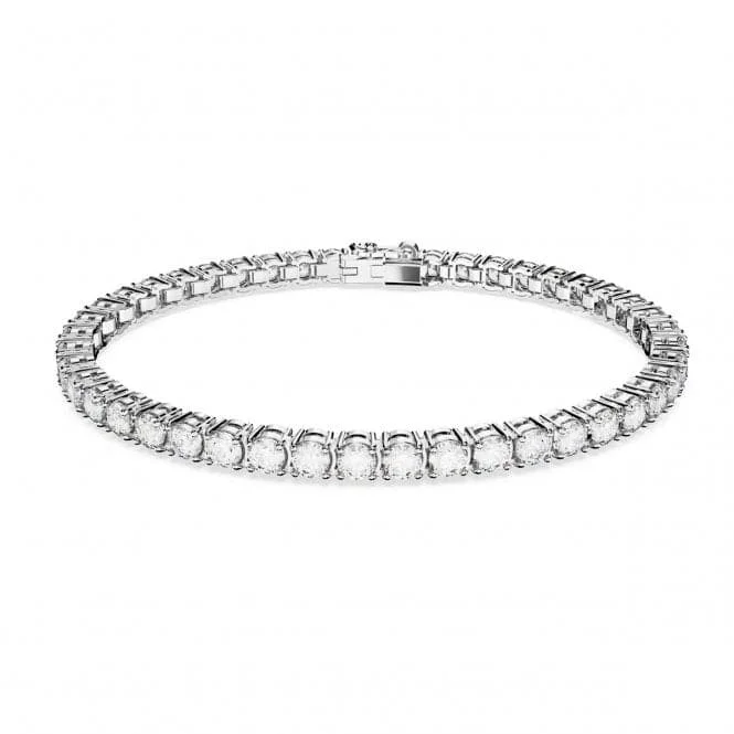 Rosebud motif bangles-Matrix Rhodium Plated White Round Cut Bracelet