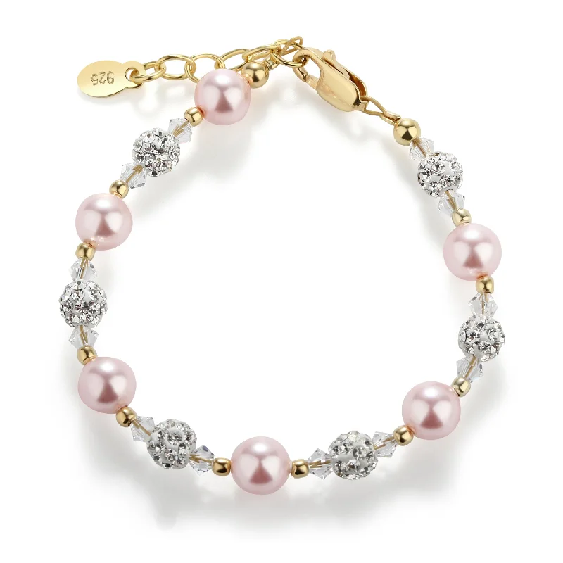 Gothic style bangles-SALE! 14K Gold-Plated Pink Pearl Bracelet for Baby and Kids