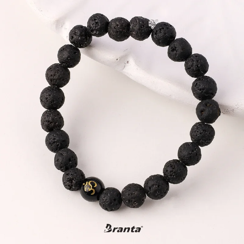 Owl motif bracelets-Om Symbol Lava Stone Bracelet For men