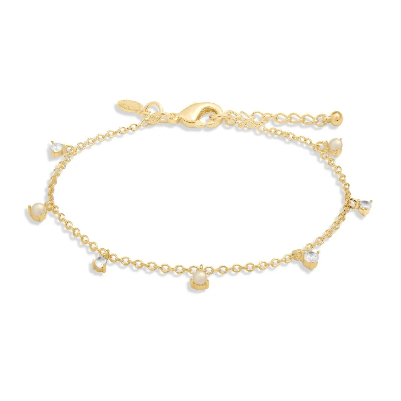 Midnight gothic bracelets-Halo Pearl Cubic Zirconia & Pearl Charms Gold Plated Bracelet 8103