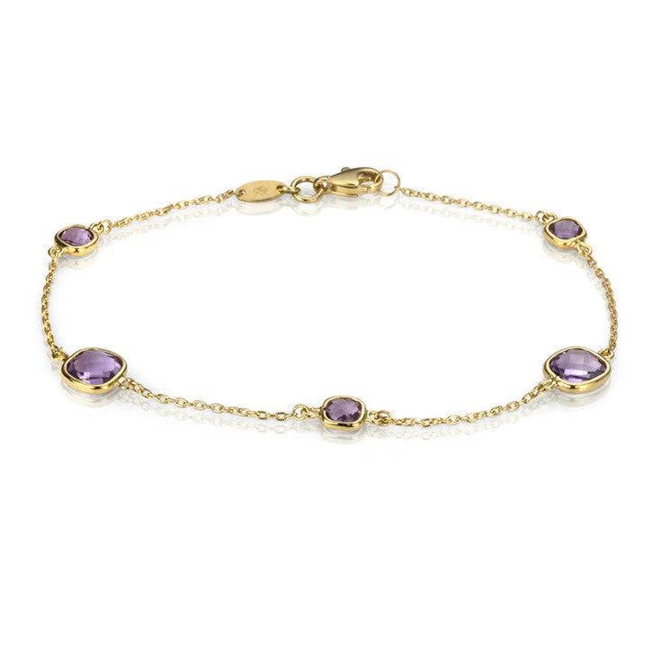 Firm cuff bangles-18K Yellow Gold Rolo Link Amethyst Bracelet