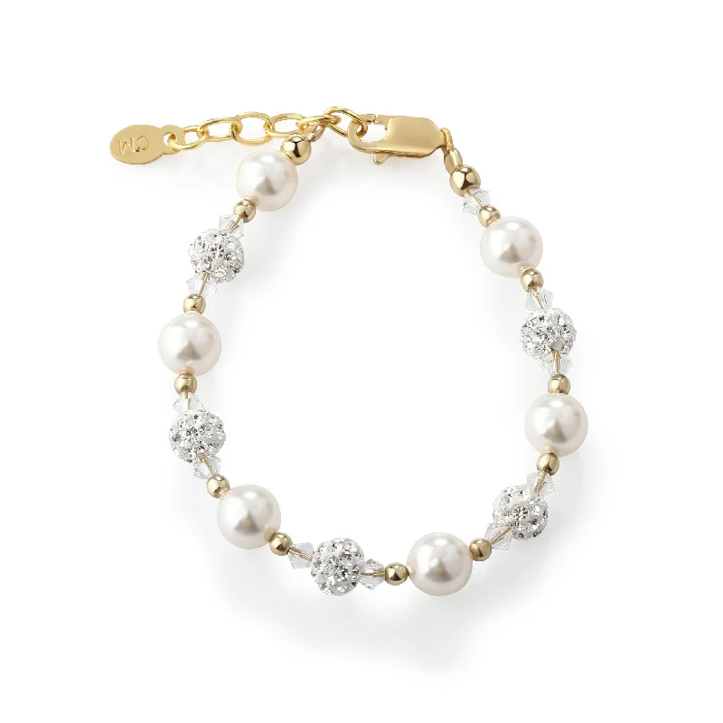 Sleek gloss bracelets-14K Gold Plated Simulated Pearl and Sparkling Stardust Children's Bracelet