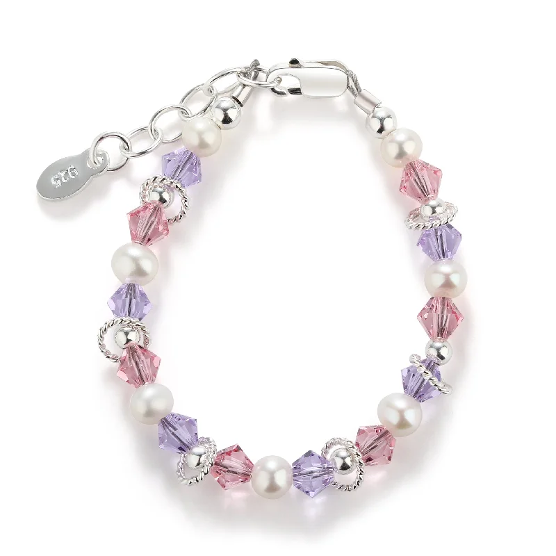 Neat link bangles-Sterling Silver Bracelet with Purple and Pink Accents for Kids