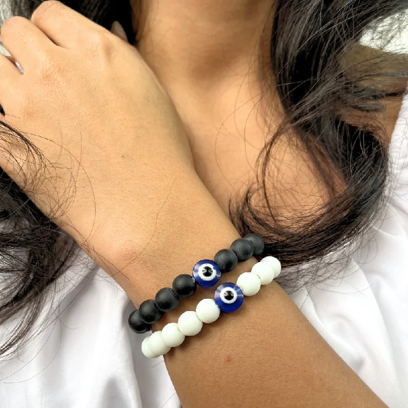 Neat link bracelets-Black & White Evil Eye Protective Stone Bracelets For Women