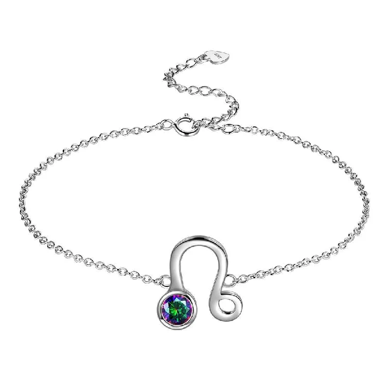 Round design bangles-Leo Bracelet Women Girls Jewelry Birthday Gift Mystic Topaz Sterling Silver