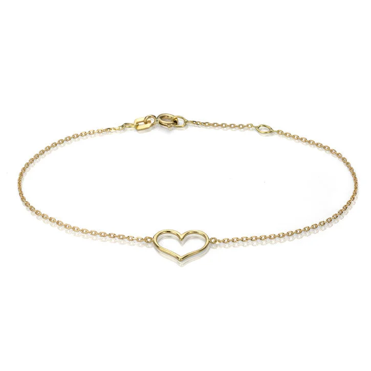 Strand cord bracelets-18K Yellow Gold Heart Wide Open Bracelet