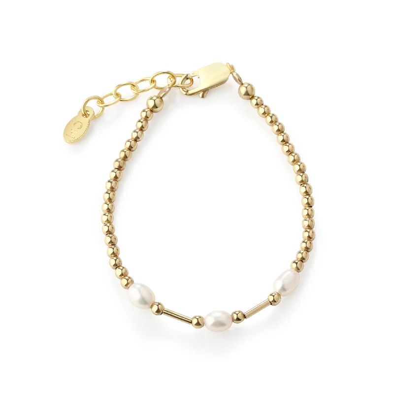 Firm cuff bangles-Little Girls 14K Gold-Plated Bracelet with Freshwater Pearls