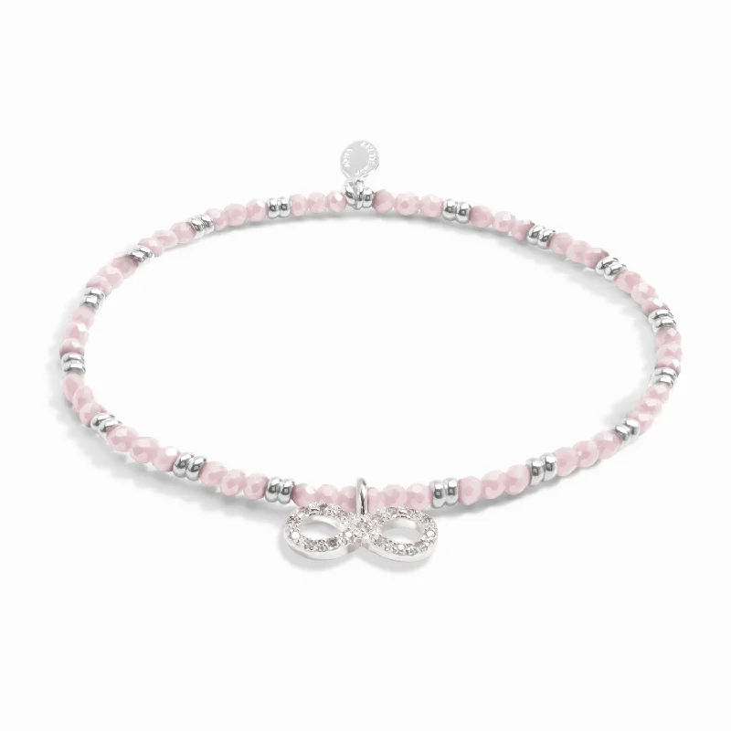 Strand cord bracelets-Boho Beads Infinity Pink Silver Plated Bracelet 7779