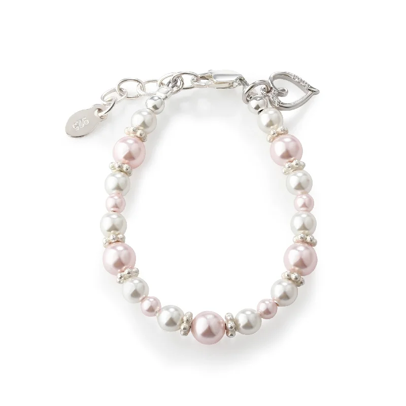 Sharp star bangles-Children's Sterling Silver Pink & White Simulated Pearl Bracelet for Kids