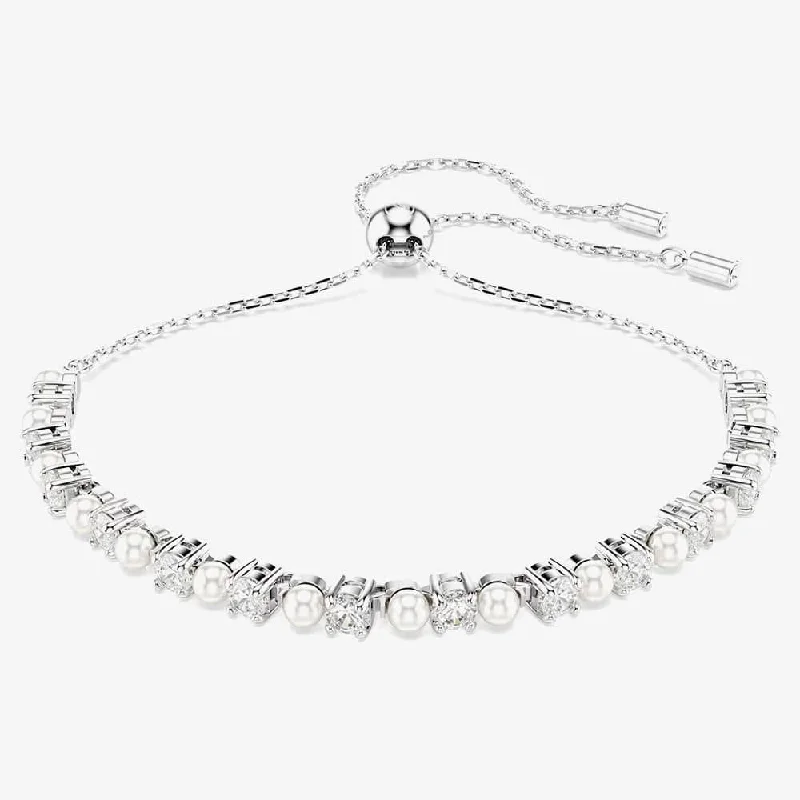 Orbit theme bracelets-Matrix Rhodium White Round Cut Pearl Crystal Bracelet 5689633