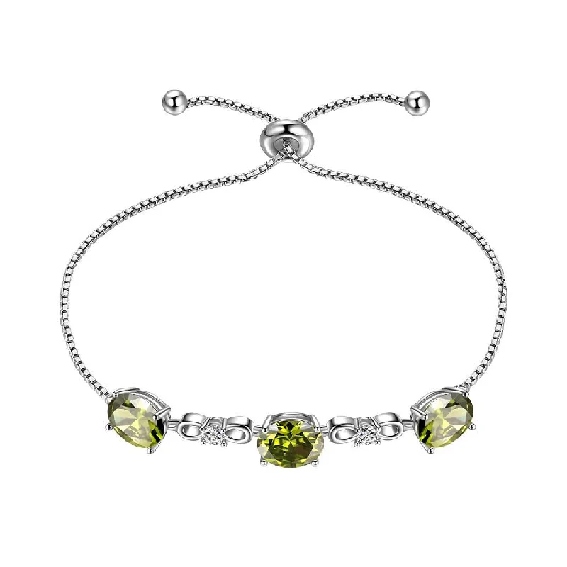 Pinch clasp bracelets-Round Birthstone August Peridot Bracelet Women Girls Jewelry Birthday Gift Sterling Silver