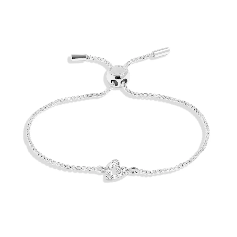 Woven fiber bracelets-Mini Charms Pave Offset Heart Silver Plated Bracelet 7640