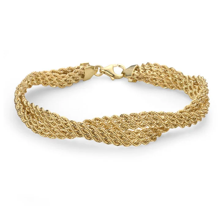 Octagon shape bracelets-18K Yellow Gold Multi Strand Rope Link Twisted Bracelet