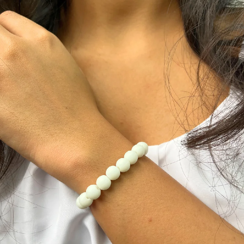 White quartz bangles-Snowy Matte Stone Bracelet For Women