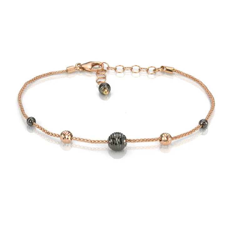 Sharp crystal bangles-18K Pink and Black Gold Sphere Charm Bracelet