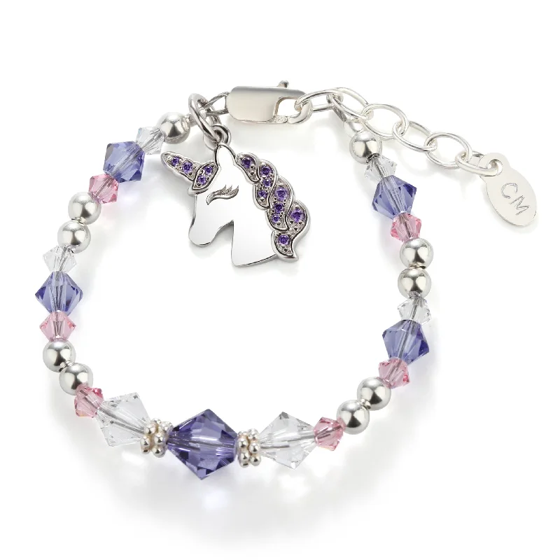 Rosebud motif bangles-SALE! Unicorn (Lavender) - Sterling Silver Unicorn Bracelet for Little Girls