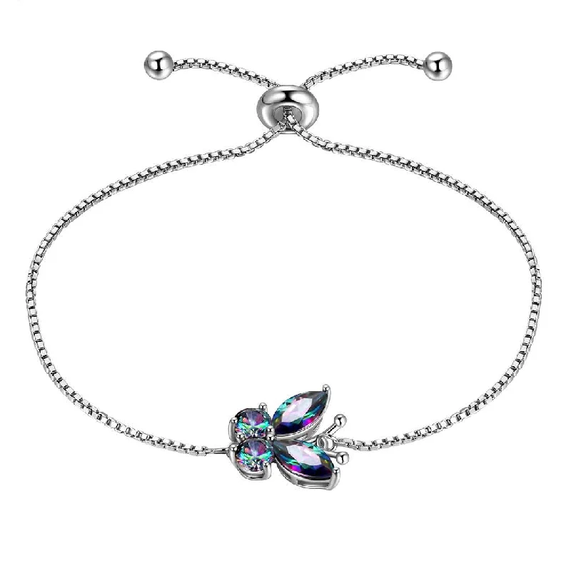 Clustered gem bracelets-Butterfly Rainbow Mystic Topaz Bracelet Women Girls Jewelry Gift Sterling Silver