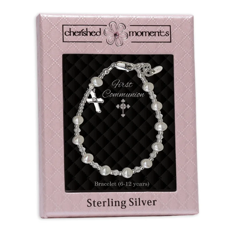 Octagon gem bracelets-Sterling Silver First Communion Rosary Bracelet