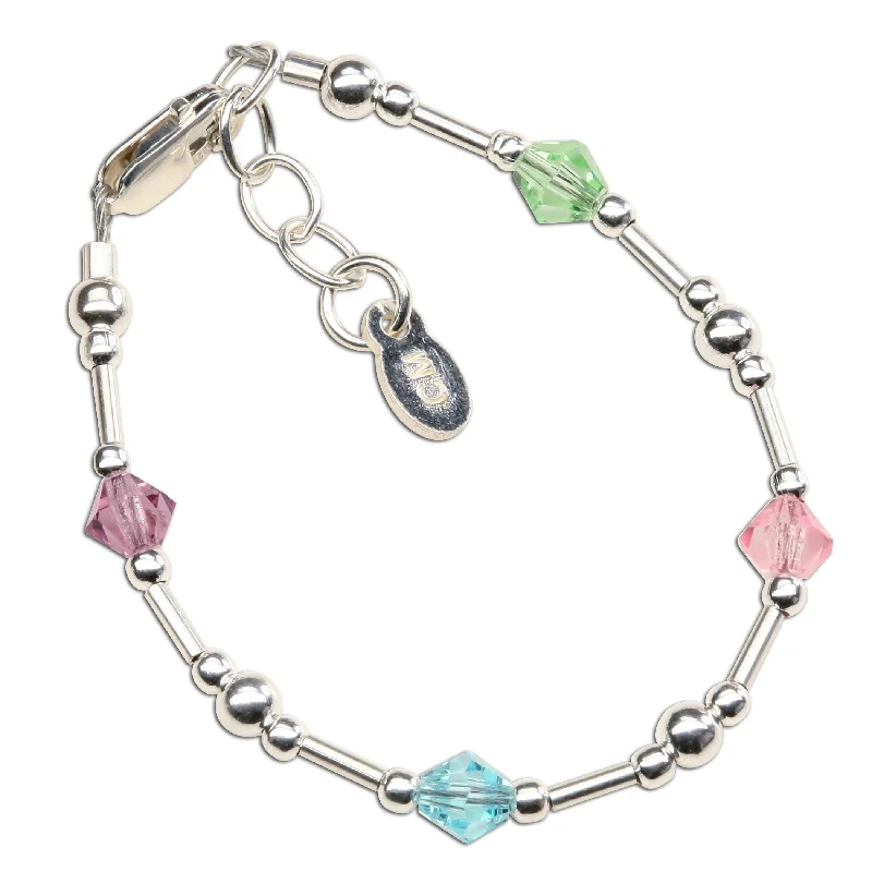 Neat link bracelets-SALE! Shaylee - Children's Sterling Silver Baby Bracelet with Pastel Crystals for Infant, Toddler and Little Girls