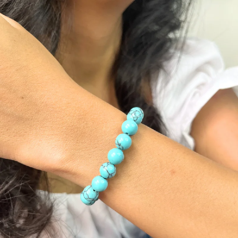 Blended metal bracelets-Turquoise Blue Natural Crystal Healing Bracelet For Women