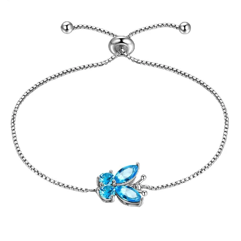 Firm cuff bangles-Butterfly Bracelet Birthstone March Aquamarine Women Girls Jewelry Birthday Gift