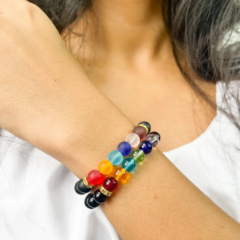 Rosebud motif bangles-Balance With 7 Chakra Bracelet For Women Combo