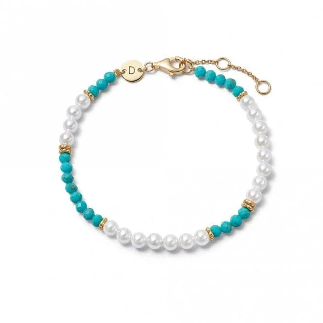 Round link bracelets-Pearl Turquise Beaded 18ct Gold Plated Bracelet SBR05_GP