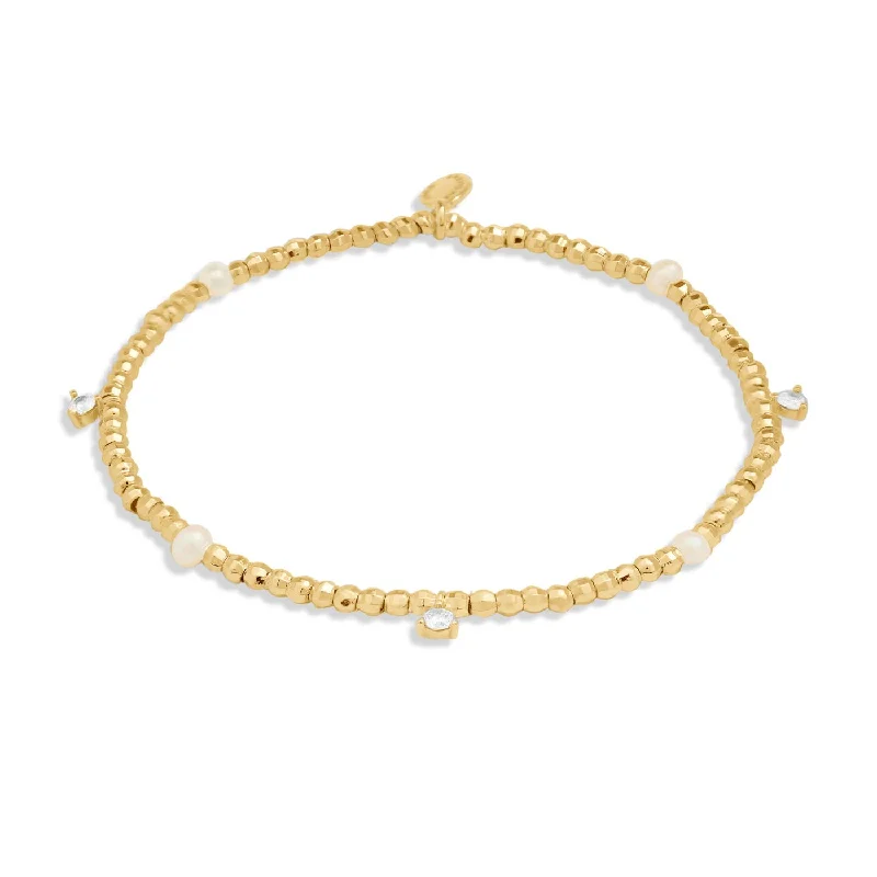 Sleek gloss bracelets-Halo Pearl Beaded Cubic Zirconia & Pearl Gold Plated Bracelet 8107