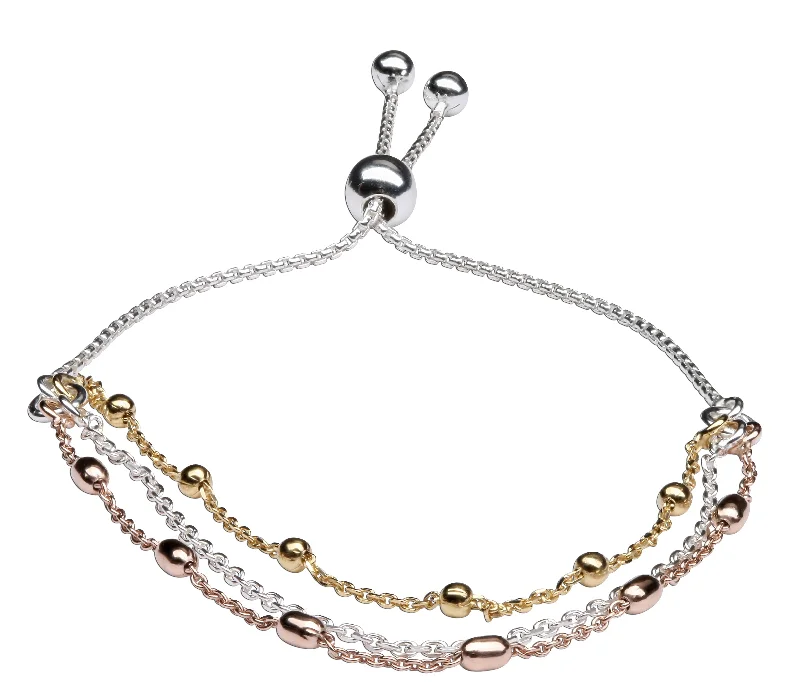 Trust charm bangles-Luxury Sterling Silver Multi-Strand Bolo Bracelet with Rose Gold, 14K Gold with Adjustable Closure