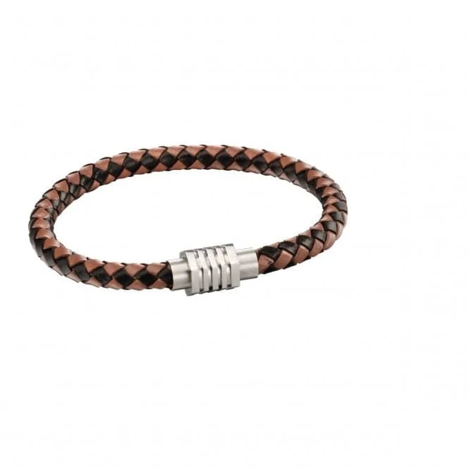 Coiled thread bangles-Fred Bennett Leather Woven Brown Hexagon Clasp Bracelet B5123