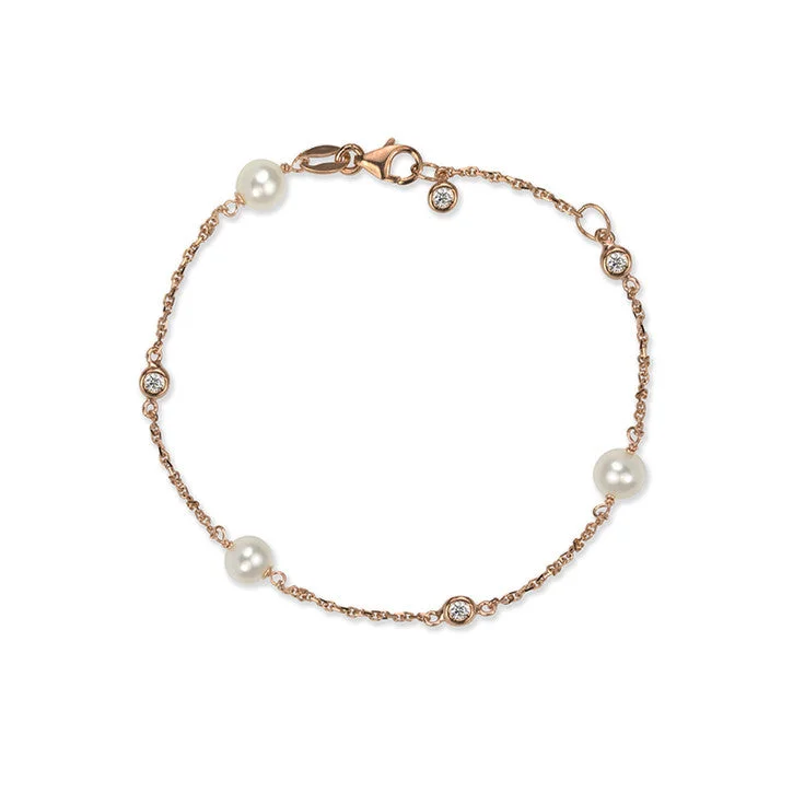 Whimsical bangles-14K Rose Gold Freshwater Pearl and Cubic Zirconia Bracelet