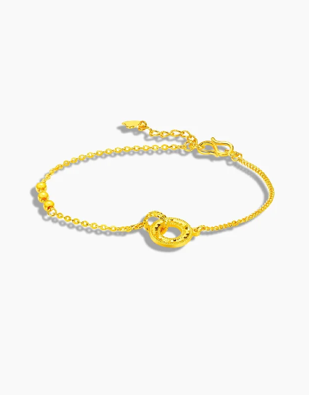 Polished bead bangles-LVC 9IN Interlocking Rings 999 Gold Bracelet