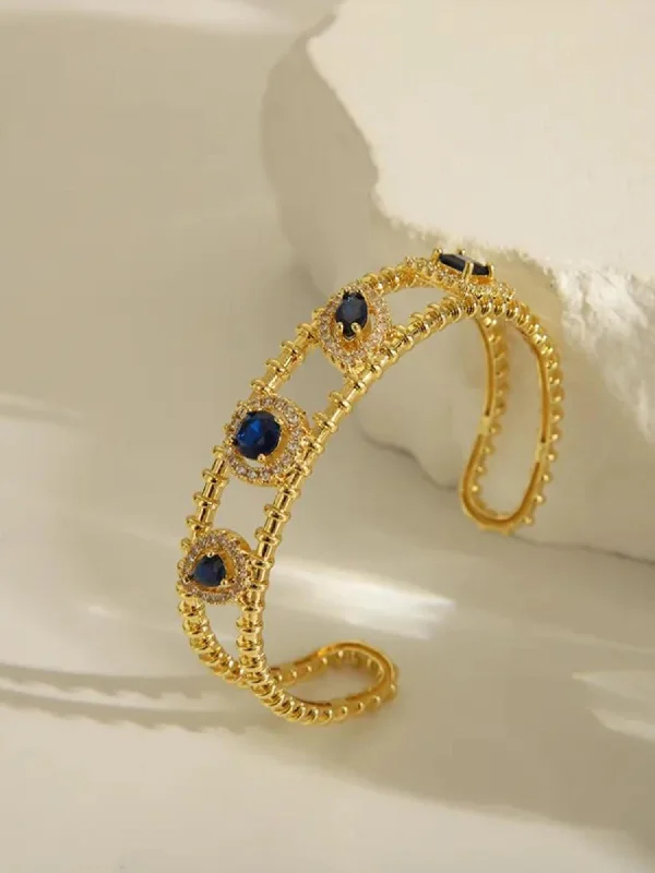 Reef knot bangles-24K Gold-Plated Adjustable Royal Blue and Zircon Crystal Bracelet