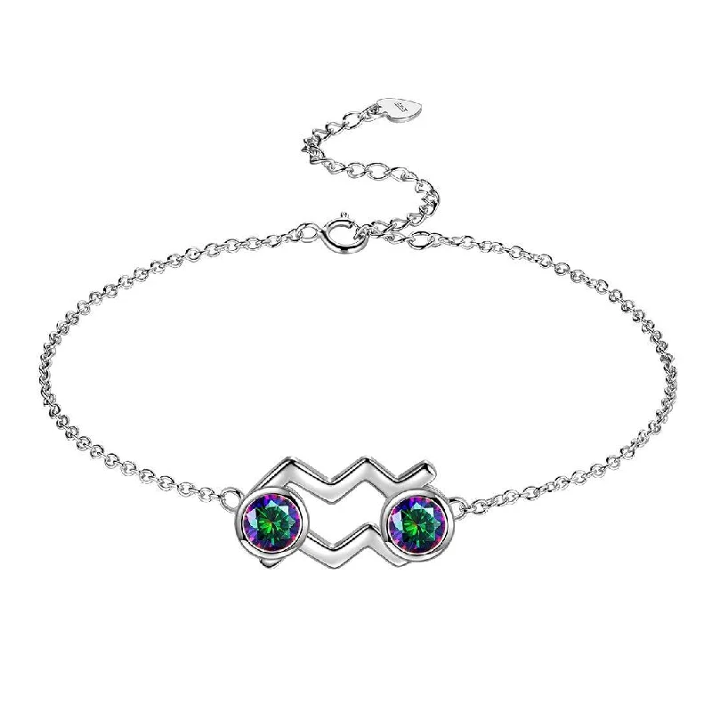 Slim stack bracelets-Aquarius Bracelet Women Girls Birthday Jewelry Gift Mystic Topaz Sterling Silver